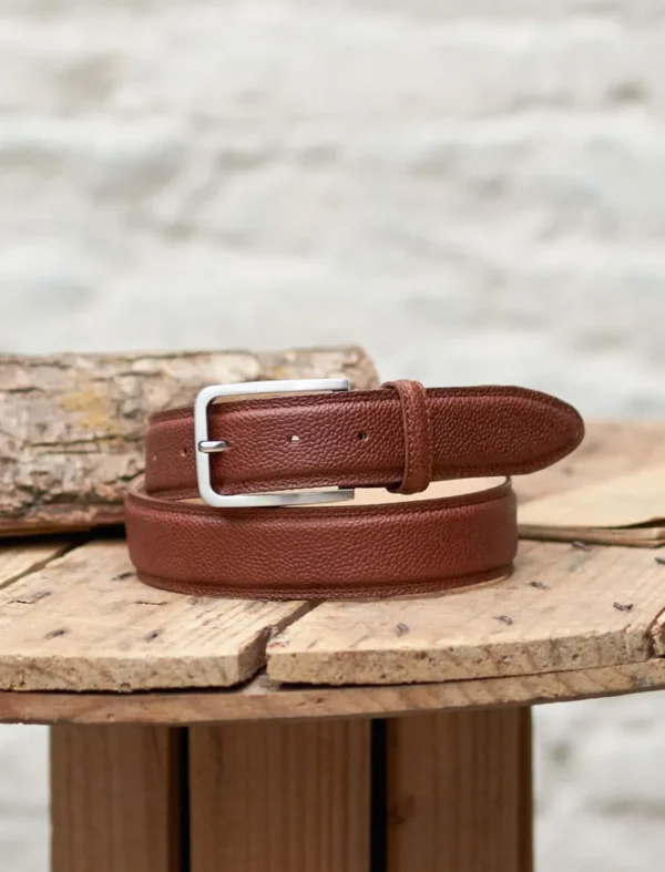 Pied de Biche Ceintures>Ceinture Homme Classique Cognac Graine