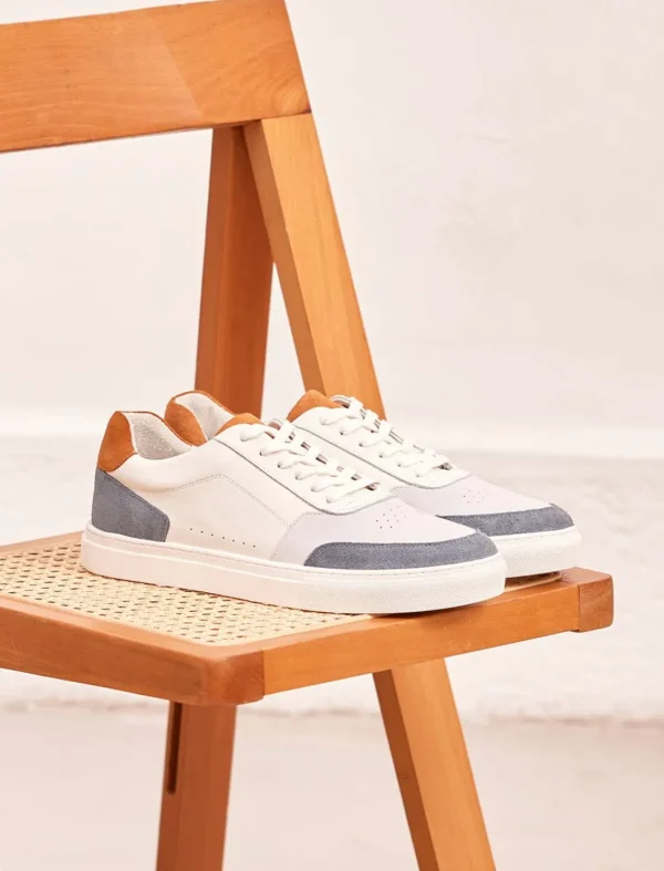 Pied de Biche Sneakers>Frisco V3 Blanc, Bleu Canard & Ocre