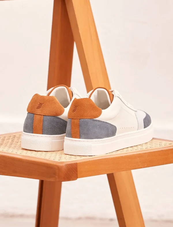 Pied de Biche Sneakers>Frisco V3 Blanc, Bleu Canard & Ocre