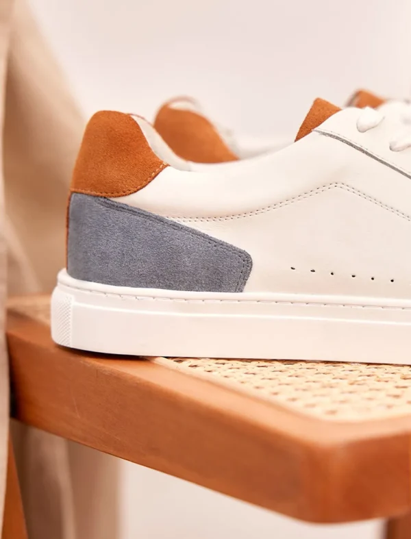 Pied de Biche Sneakers>Frisco V3 Blanc, Bleu Canard & Ocre